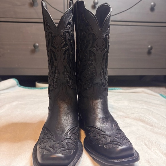JB Dillion Black Leather & Sequin Cowboy Boots Size 7 1/2 (7.5) Never Worn. - Picture 9 of 9